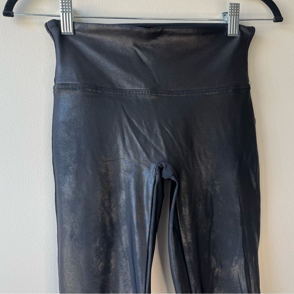 Spanx Women's SMALL High-Waisted Black Faux Leather Leggings LIKE NEW Edgy Biker